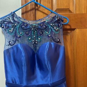 Elegant Blue Beaded Evening Gown